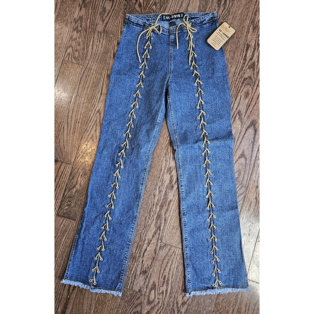 AC-3998 Jeans Womens Size 8 Blue Lace Up Front Stretch Denim NEW With Tags Y2K